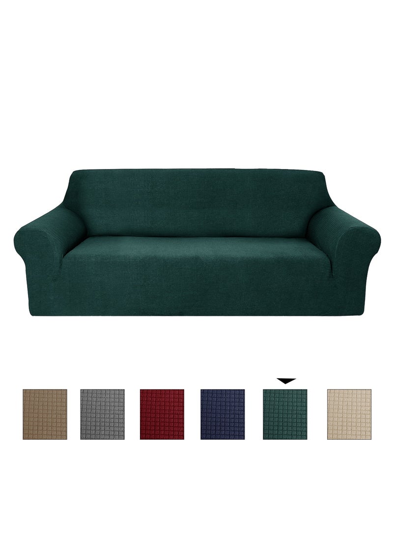 Stretch Fit 4-Seater Sofa Cover Soft Brushed Fabric Couch Cover Exquisitely Full Coverage Furniture Protector Slipcover Four Seater Fits on Standard and Recliner Sofa 235-300cm Size Teal Green