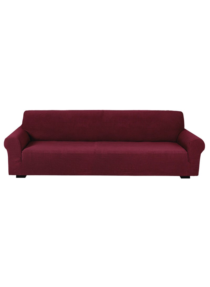 Stretch Fit 4-Seater Sofa Cover Soft Brushed Fabric Couch Cover Exquisitely Full Coverage Furniture Protector Slipcover Four Seater Fits on Standard and Recliner Sofa 235-300cm Size Burgundy