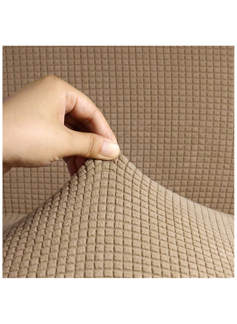 Stretch Fit 4-Seater Sofa Cover Soft Brushed Fabric Couch Cover Exquisitely Full Coverage Furniture Protector Slipcover Four Seater Fits on Standard and Recliner Sofa 235-300cm Size Sand Beige