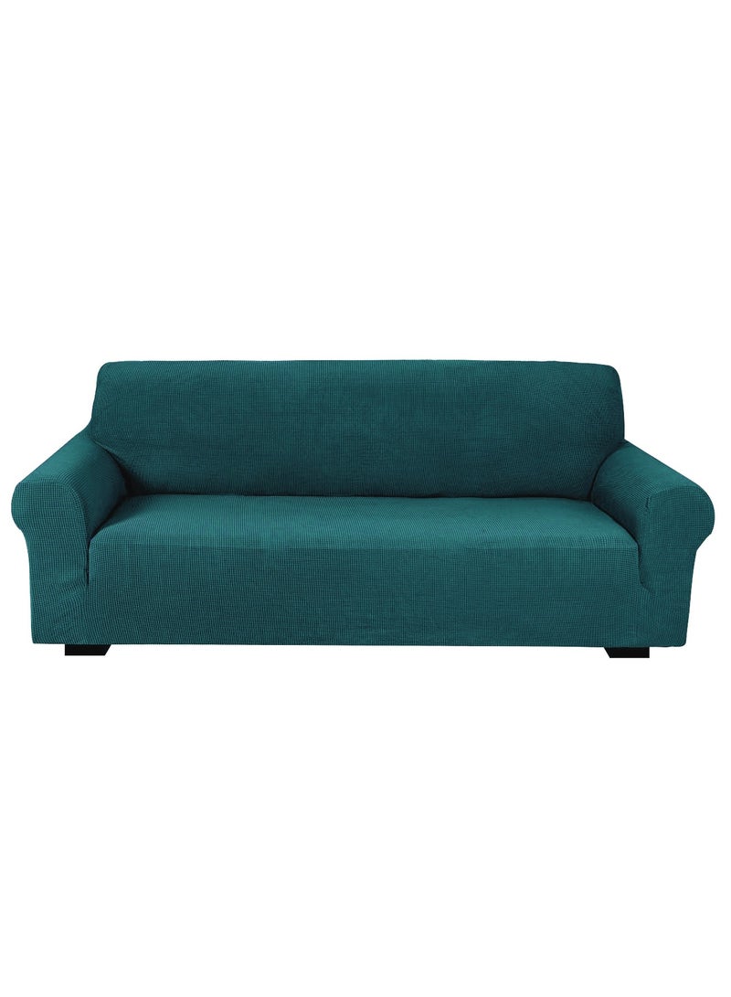 Stretch Fit 3-Seater Sofa Cover Soft Brushed Fabric Couch Cover Exquisitely Full Coverage Furniture Protector Slipcover Three Seater Fits on Standard and Recliner Sofa 185-235cm Size Teal Green