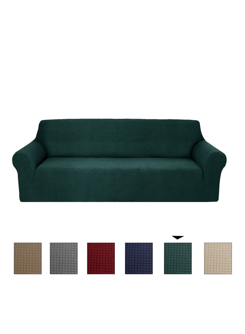 Stretch Fit 3-Seater Sofa Cover Soft Brushed Fabric Couch Cover Exquisitely Full Coverage Furniture Protector Slipcover Three Seater Fits on Standard and Recliner Sofa 185-235cm Size Teal Green