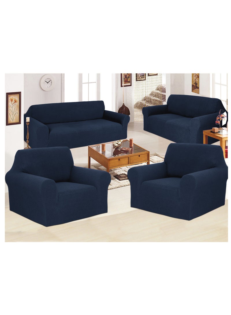 Stretch Fit 7 Seater Sofa Cover Set 3211 Combination Soft Brushed Fabric Couch Cover Exquisitely Full Coverage Furniture Protector Slipcover Seven Seater Fits on Standard and Recliner Sofa Navy