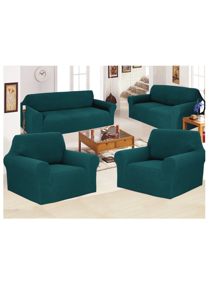 Stretch Fit 7 Seater Sofa Cover Set 3211 Combination Soft Brushed Fabric Couch Cover Exquisitely Full Coverage Furniture Protector Slipcover Seven Seater Fits on Standard and Recliner Sofa Teal Green