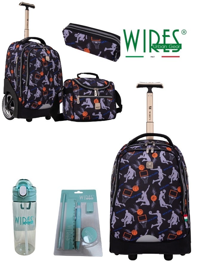 Kids School Trolley Bag laptop compartment Big Wheels With Lunch bag & Pencil Case