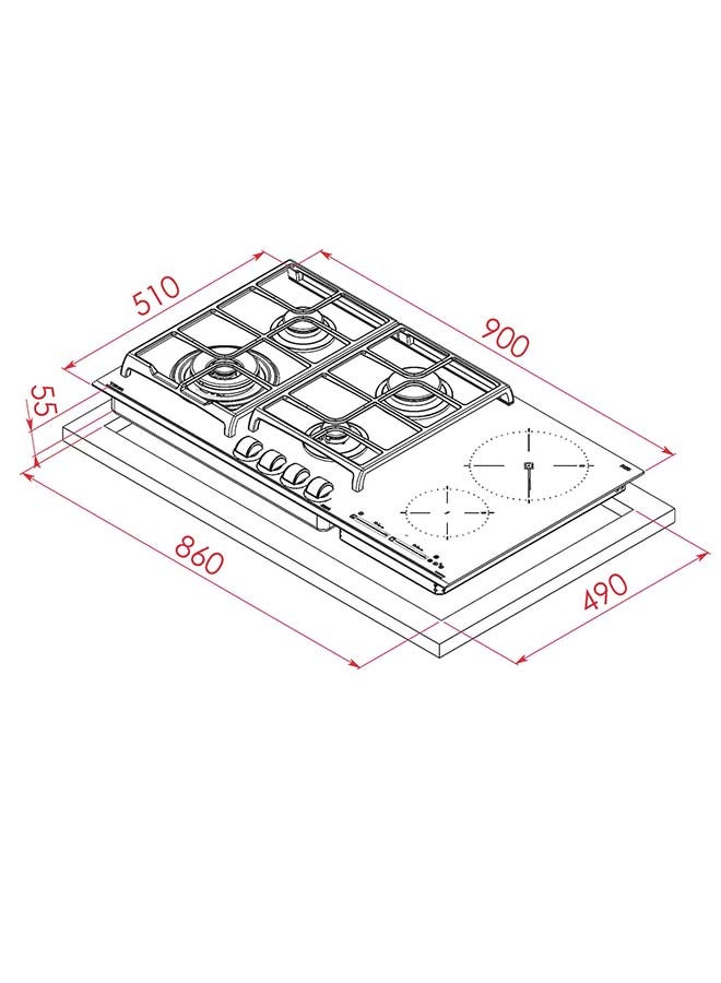 Gas On Glass + Induction Hob With Direct Functions And 6 Cooking Zones In 90Cm Of Butane, 3500W 112570144 Black