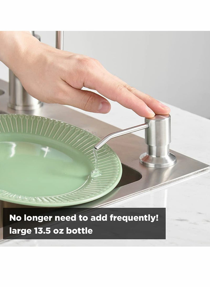 Soap Dispenser for Kitchen Sink Matte Black Refill from The Top Stainless Steel Built in Sink Soap Dispenser with  300cc Large Bottle  Anti Leakage Upgrade with  No More Top Refill
