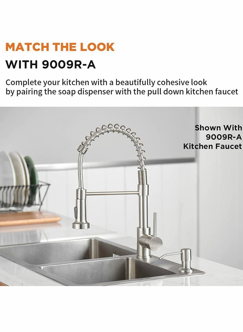 Soap Dispenser for Kitchen Sink Matte Black Refill from The Top Stainless Steel Built in Sink Soap Dispenser with  300cc Large Bottle  Anti Leakage Upgrade with  No More Top Refill