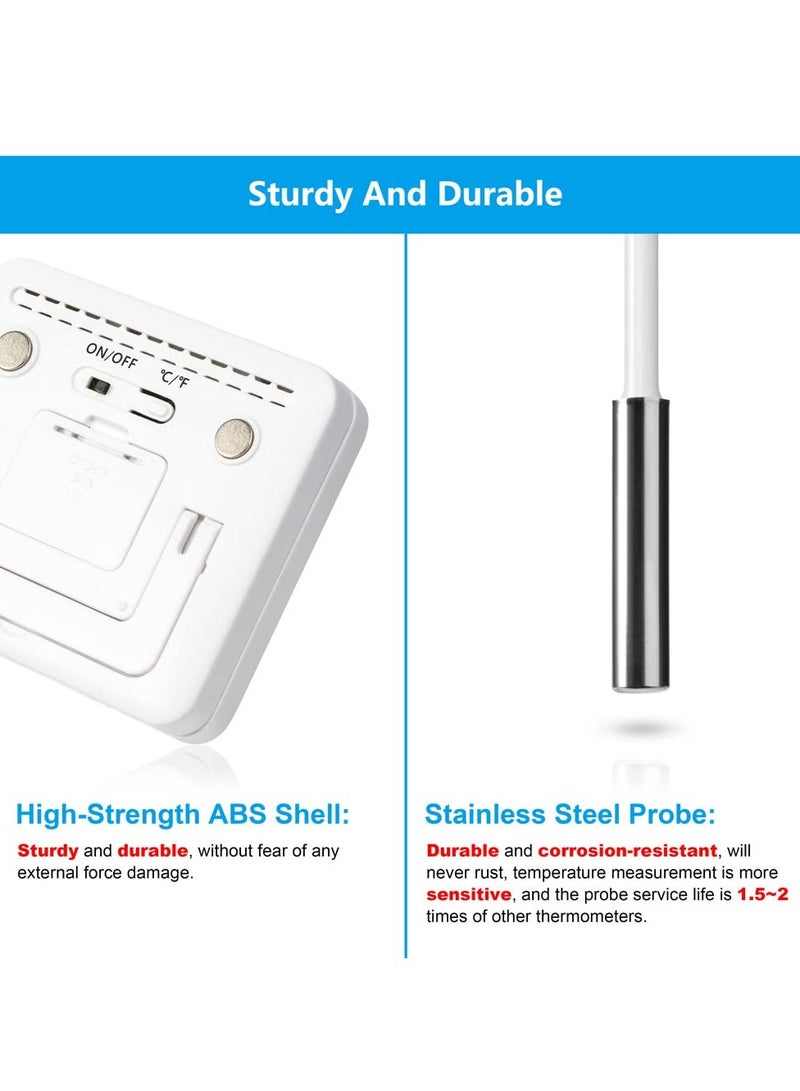 Digital Freezer Thermometer with External Sensor, LCD Display, High/Low Temperature Alarm, ℃/℉ Switchable, Magnetic Refrigerator Thermometer for Home