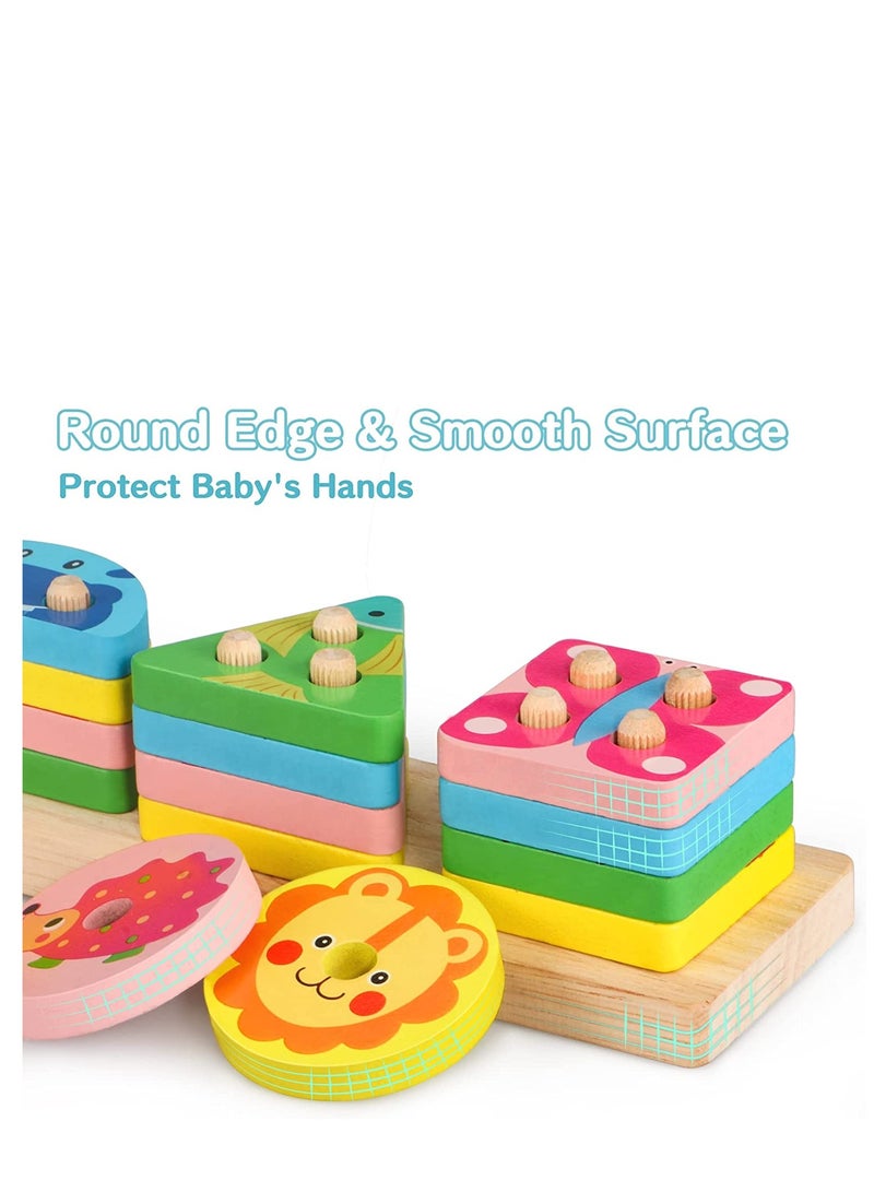 Montessori Toys for 1 3 Year Old Boys Girls,Wooden Sorting Stacking Toys for Toddlers,Preschool Educational Toys for 1 3 Year Old Color Recognition Shape Sorter,Learning Puzzles Gifts for 1 3 Year Old