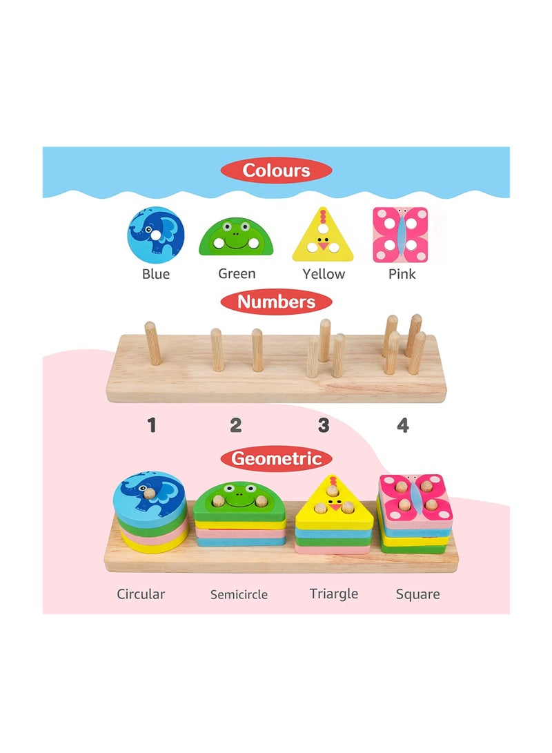 Montessori Toys for 1 3 Year Old Boys Girls,Wooden Sorting Stacking Toys for Toddlers,Preschool Educational Toys for 1 3 Year Old Color Recognition Shape Sorter,Learning Puzzles Gifts for 1 3 Year Old
