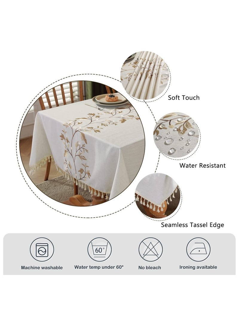 Cotton Linen Tablecloth for Dining Table Farmhouse Kitchen Rectangle Table Cloth Coffee Table Cover, Beige, Coffee Flower, 55x55 Inch