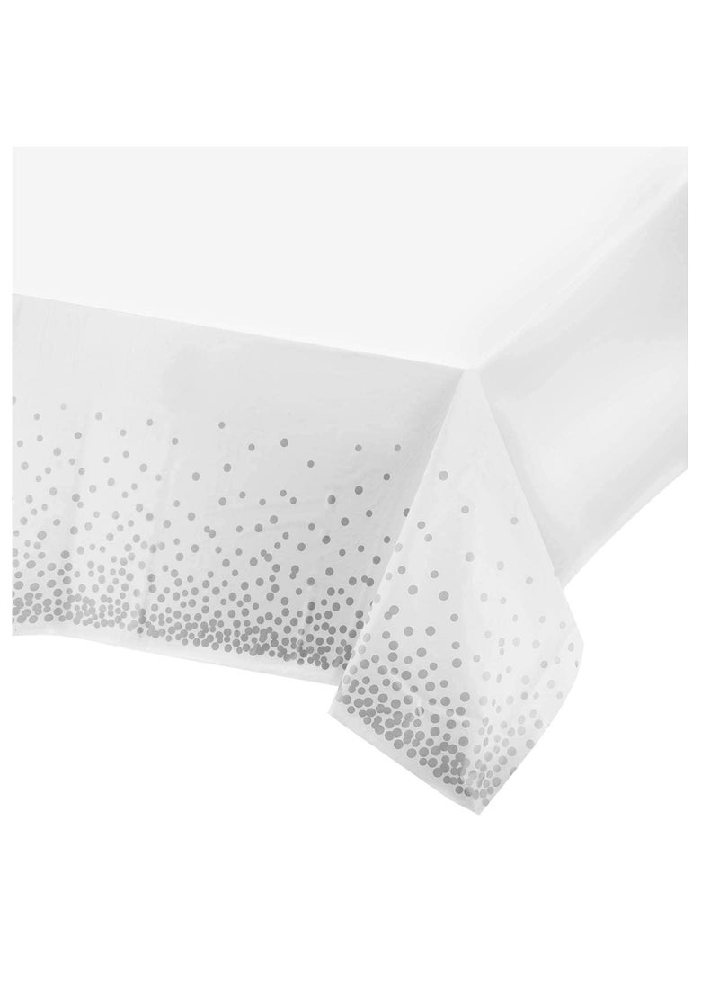 Plastic Tablecloth Rectangular Plastic Tablecloth 54x108'' Disposable Party Table Cloths Disposable, Dot Confetti Rectangular Table Covers, Wedding, Bridel Shower (Silver dot) 2-Pack