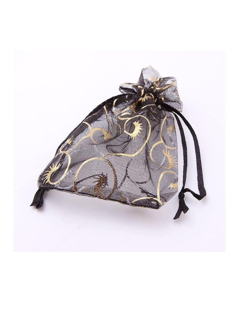 100PCS Mini Sheer Organza Bags Champagne Eyelash Organza Bags, Drawstring Chic Gift Beauty Bags, Wedding Favor Bags Candy Jewelry Gift Bags4 x 4.72 Inches Black