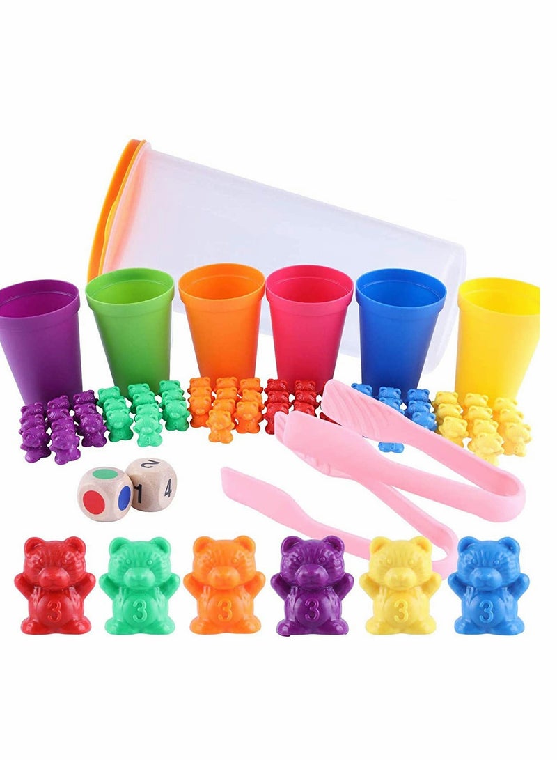 71pcs Rainbow Counting Bears Set with Storage Bag, Matching Sorting Cups, Bear Counters and Dice Math Toddler Games