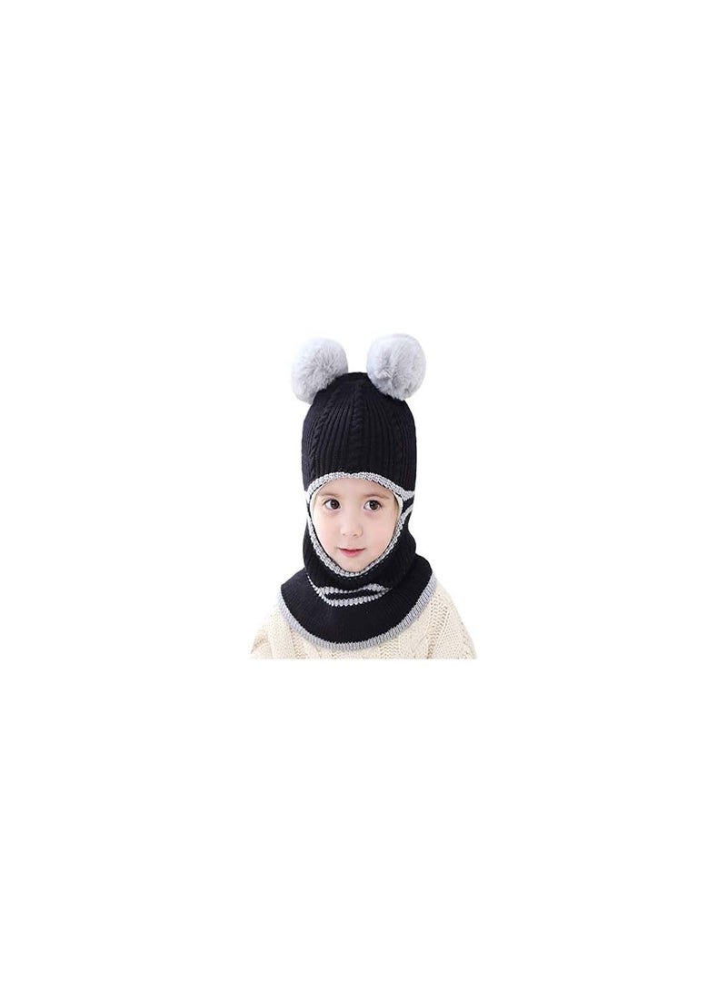 Kids Winter Hat Set, 2-Piece Fleece Lined Beanie with Double Pom Pom Ears, Cozy Cable Knit Cap for Toddlers, Perfect for Cold Weather, Ideal for Ages 1-5, Boys and Girls Winter Accessories