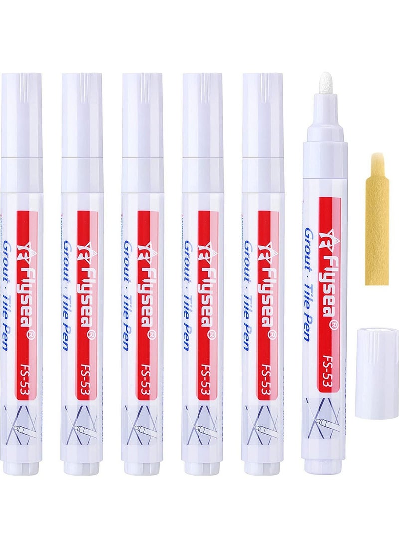 6 Pieces Tile Pen Wall Grout Restorer Pen Repair Marker Grout Filler Pen for Restoring Tile Grout Wall Floor Bathrooms and Kitchen White