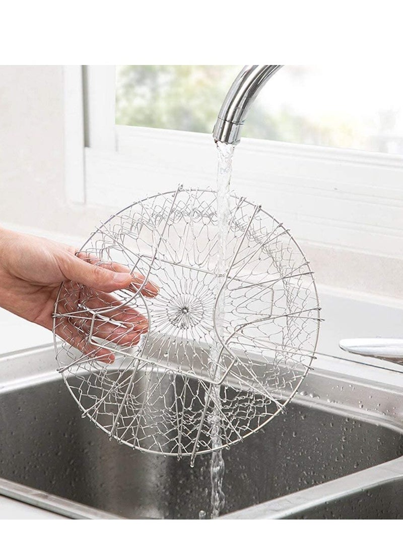 304 Stainless Steel Foldable Steam Rinse Strain Fry Basket Strainer Net Kitchen Cooking Tool for Fried Food or Fruits French Fries Potato Fryer