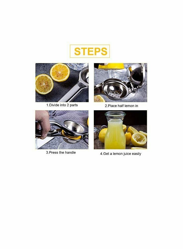 Lemon Squeezer Stainless Steel with Premium Heavy Duty Solid Metal Squeezer Bowl and Food Grade Silicone Handles   Large Manual Citrus Press Juicer and Lime Squeezer Stainless Steel