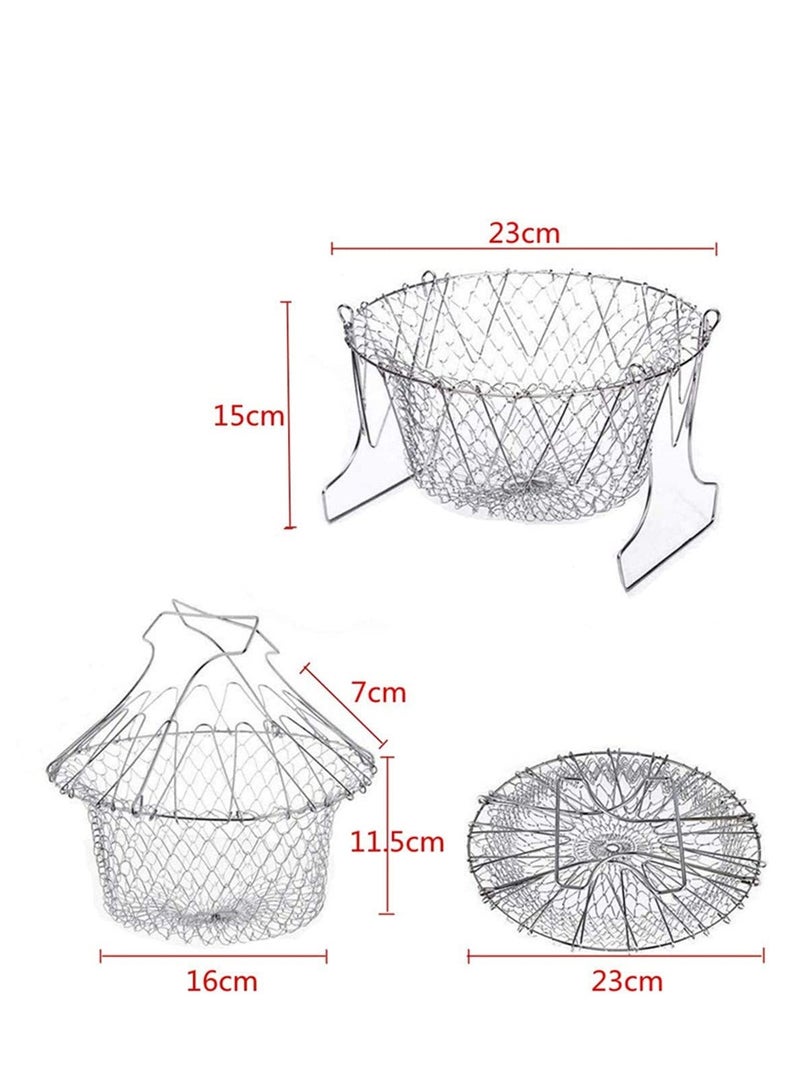 304 Stainless Steel Foldable Steam Rinse Strain Fry Basket Strainer Net Kitchen Cooking Tool for Fried Food or Fruits French Fries Potato Fryer