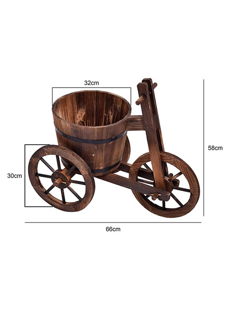 Wooden Flower Pot Tricycle Shape Wooden Flower Plater with Three Movable Wheels Decorative Garden Plant Pot For Indoor and Outdoor Flower Cart For Patio Lawn Garden