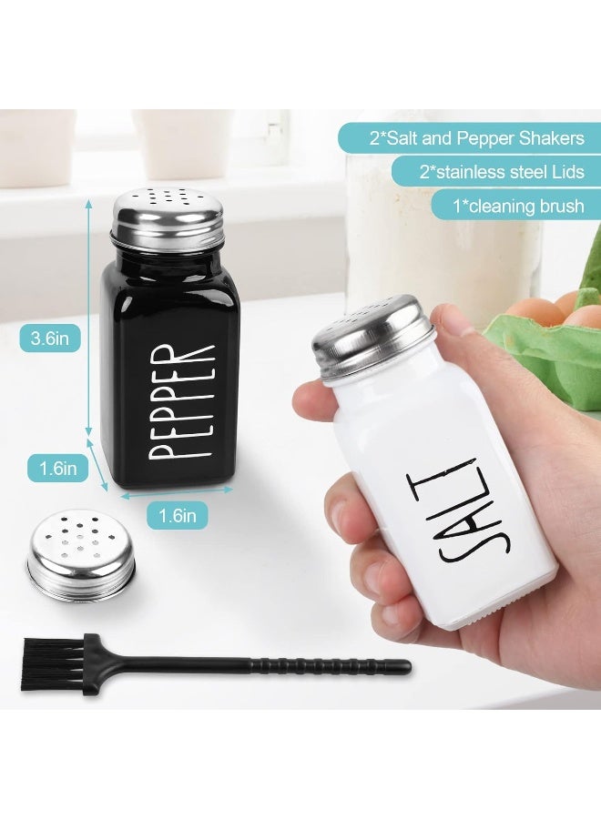 PECULA 2 Pack Salt And Pepper Shakers Set, Glass Shaker With Stainless Steel Lid, Modern And Cute Farmhouse (Black And White)