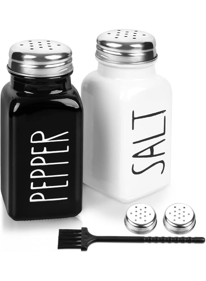 PECULA 2 Pack Salt And Pepper Shakers Set, Glass Shaker With Stainless Steel Lid, Modern And Cute Farmhouse (Black And White)