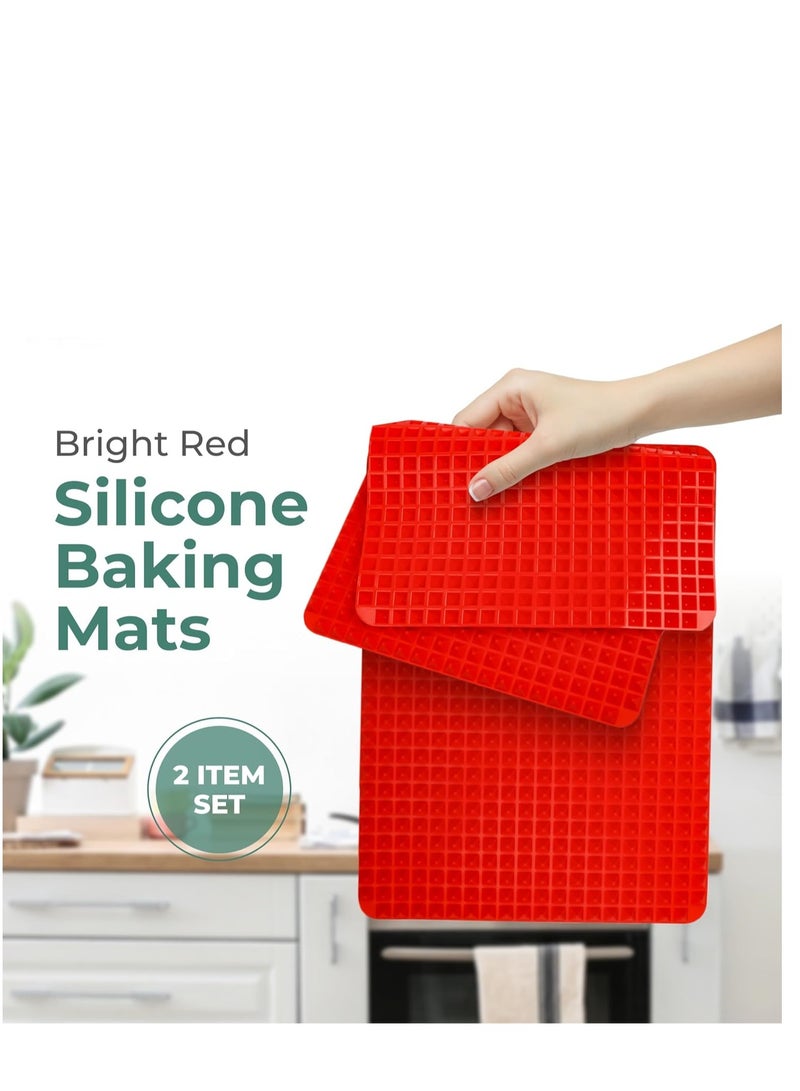 Silicone Tray Mat, Reusable Baking Sheet Liners, Nonstick Baking Cooking Mat, Oven Lining, Multipurpose Silicone Mat for Baking, Flexible Baking Mat, Red, 2 Pieces