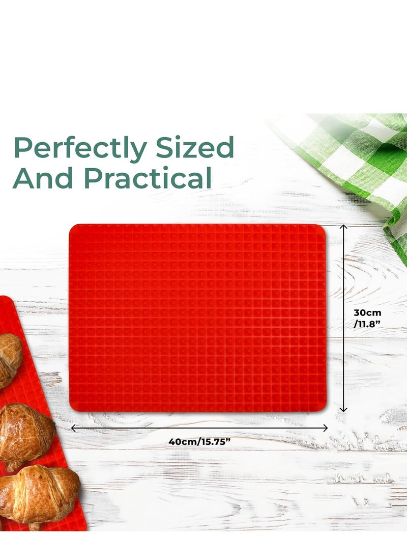 Silicone Tray Mat, Reusable Baking Sheet Liners, Nonstick Baking Cooking Mat, Oven Lining, Multipurpose Silicone Mat for Baking, Flexible Baking Mat, Red, 2 Pieces