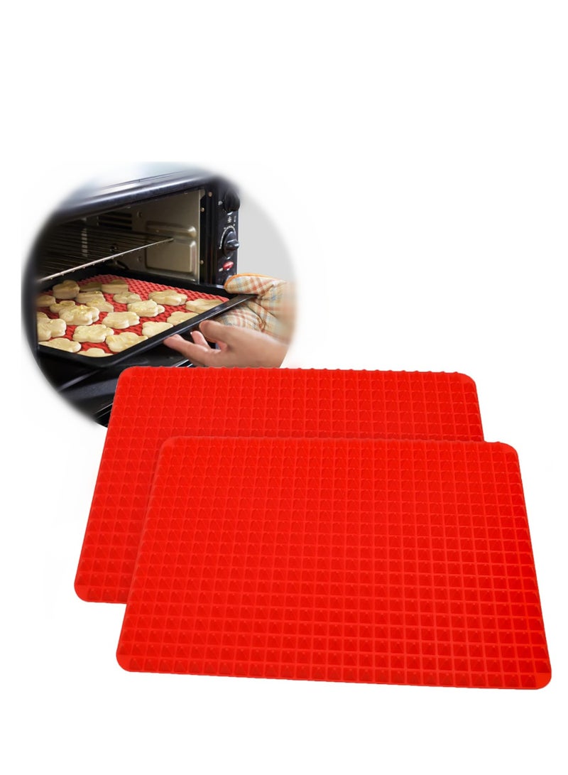 Silicone Tray Mat, Reusable Baking Sheet Liners, Nonstick Baking Cooking Mat, Oven Lining, Multipurpose Silicone Mat for Baking, Flexible Baking Mat, Red, 2 Pieces