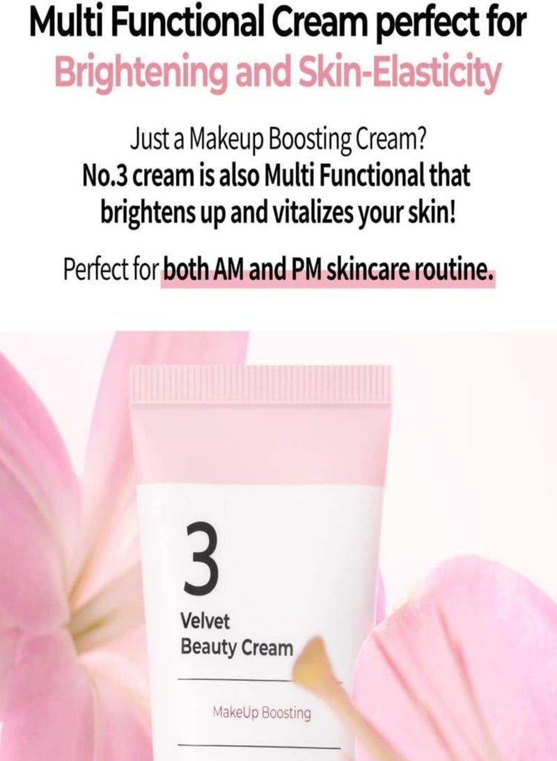 Numbuzin No.3 Velvet Beauty Cream - Premium Facial Makeup Primer for Textured Skin, Niacinamide Infused for Poreless Smooth Powdery Finish, 60ml