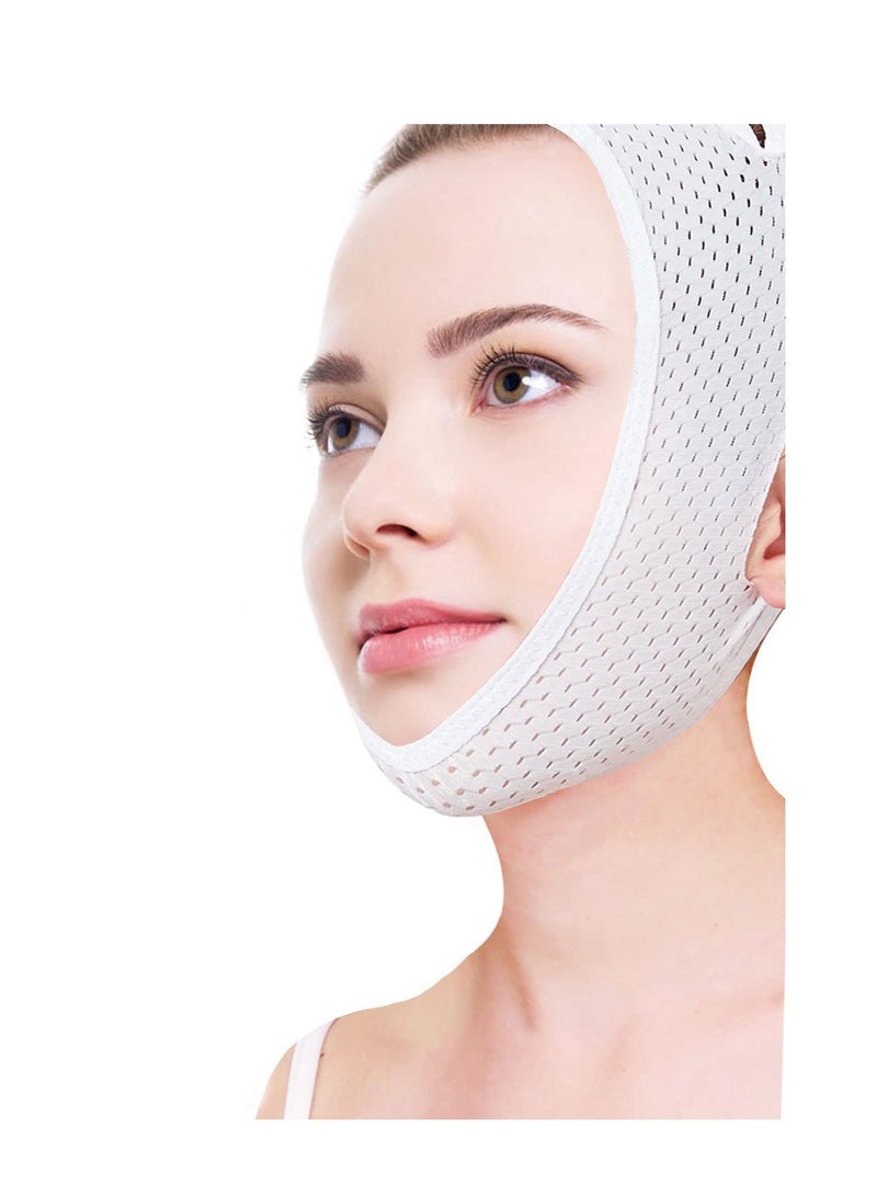 V Line Face Lifting Mask with Double Chin Reducer Strap   Slimming and Tightening Bandage for a Youthful, Wrinkle Free Appearance   Reusable and Washable White