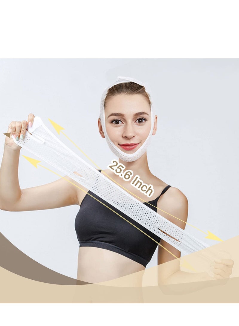 V Line Face Lifting Mask with Double Chin Reducer Strap   Slimming and Tightening Bandage for a Youthful, Wrinkle Free Appearance   Reusable and Washable White