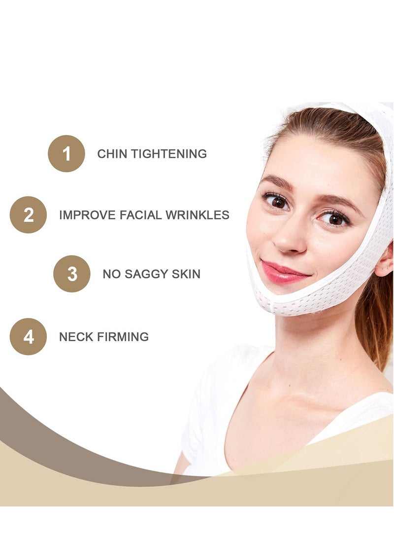 V Line Face Lifting Mask with Double Chin Reducer Strap   Slimming and Tightening Bandage for a Youthful, Wrinkle Free Appearance   Reusable and Washable White