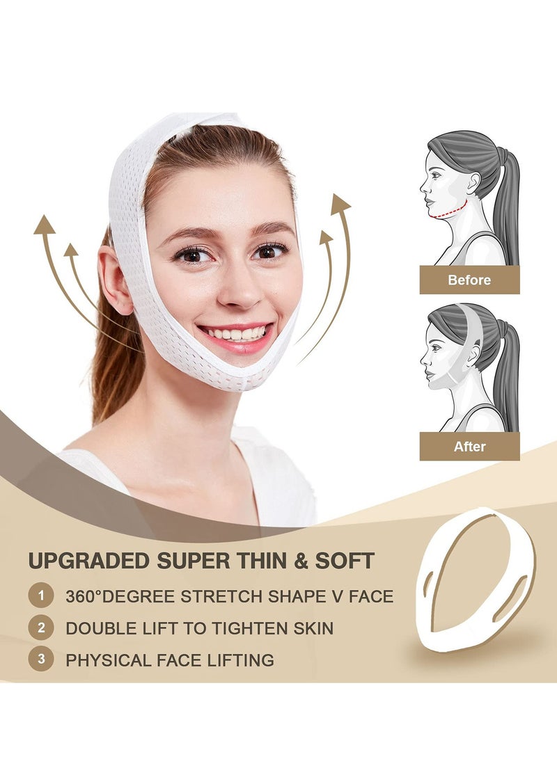 V Line Face Lifting Mask with Double Chin Reducer Strap   Slimming and Tightening Bandage for a Youthful, Wrinkle Free Appearance   Reusable and Washable White