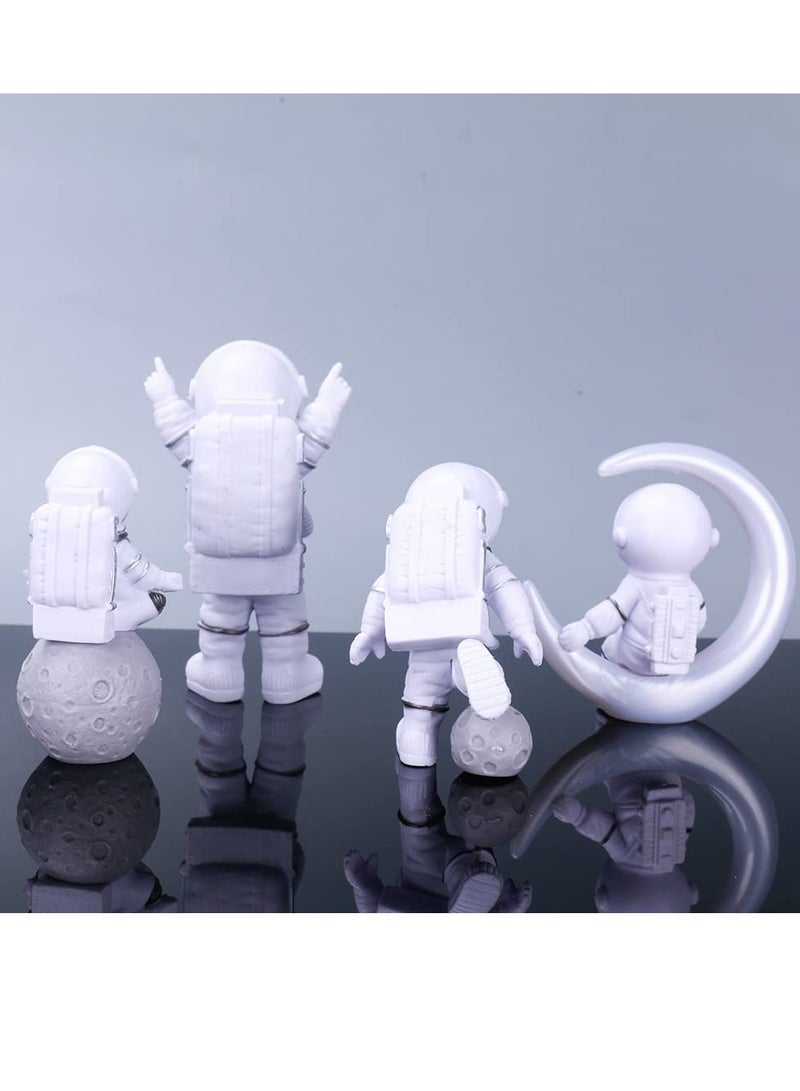 Astronaut Figurines Cake Topper Outer Space Birthday Cake Decoration Spaceman Model Display Miniature Astronaut Toys Set, Planet Rocket Pearl Balls and Star DIY Cake Toppers for Kids Party 4Pcs