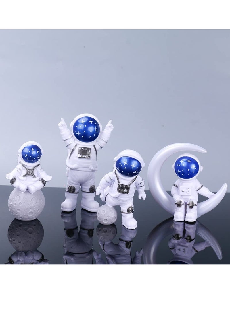 Astronaut Figurines Cake Topper Outer Space Birthday Cake Decoration Spaceman Model Display Miniature Astronaut Toys Set, Planet Rocket Pearl Balls and Star DIY Cake Toppers for Kids Party 4Pcs