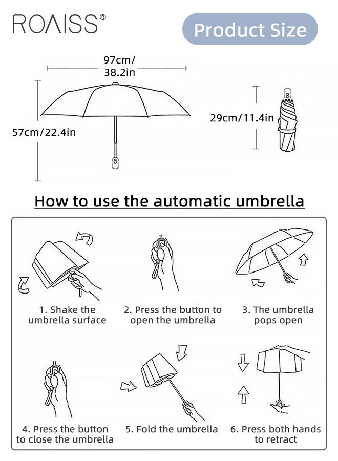 Blue Plaid Fully Automatic Umbrella for Women 8 Rib Lightweight Dual Purpose Umbrella for Sun and Rain Protection Girls Compact Portable Fold Umbrella Effectively Blocks Sunlight UPF50+