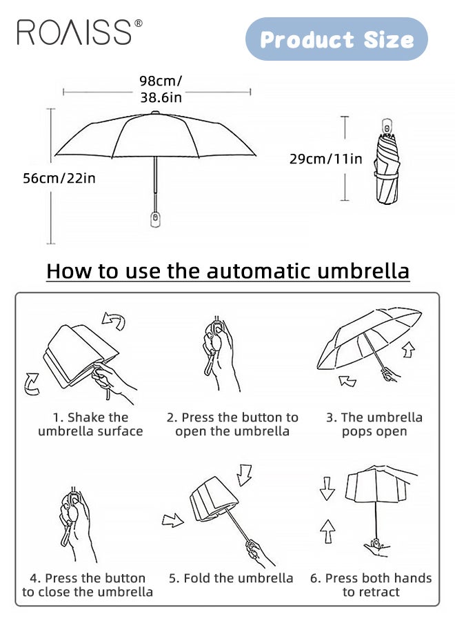 Cartoon Kitten Fully Automatic Umbrella for Women 8 Rib Lightweight Dual Purpose Umbrella for Sun and Rain Protection Girls Compact Portable Fold Umbrella Effectively Blocks Sunlight UPF50+