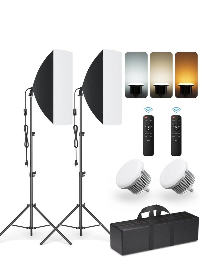 Softbox Led Light Set 50 x 70 cm Photo Studio Continuous Dimming Light for Video and Photography Studio 85W 3200-5600K with 2 85W Bulbs, 2 x Remote Control, 2m Adjustable Tripod