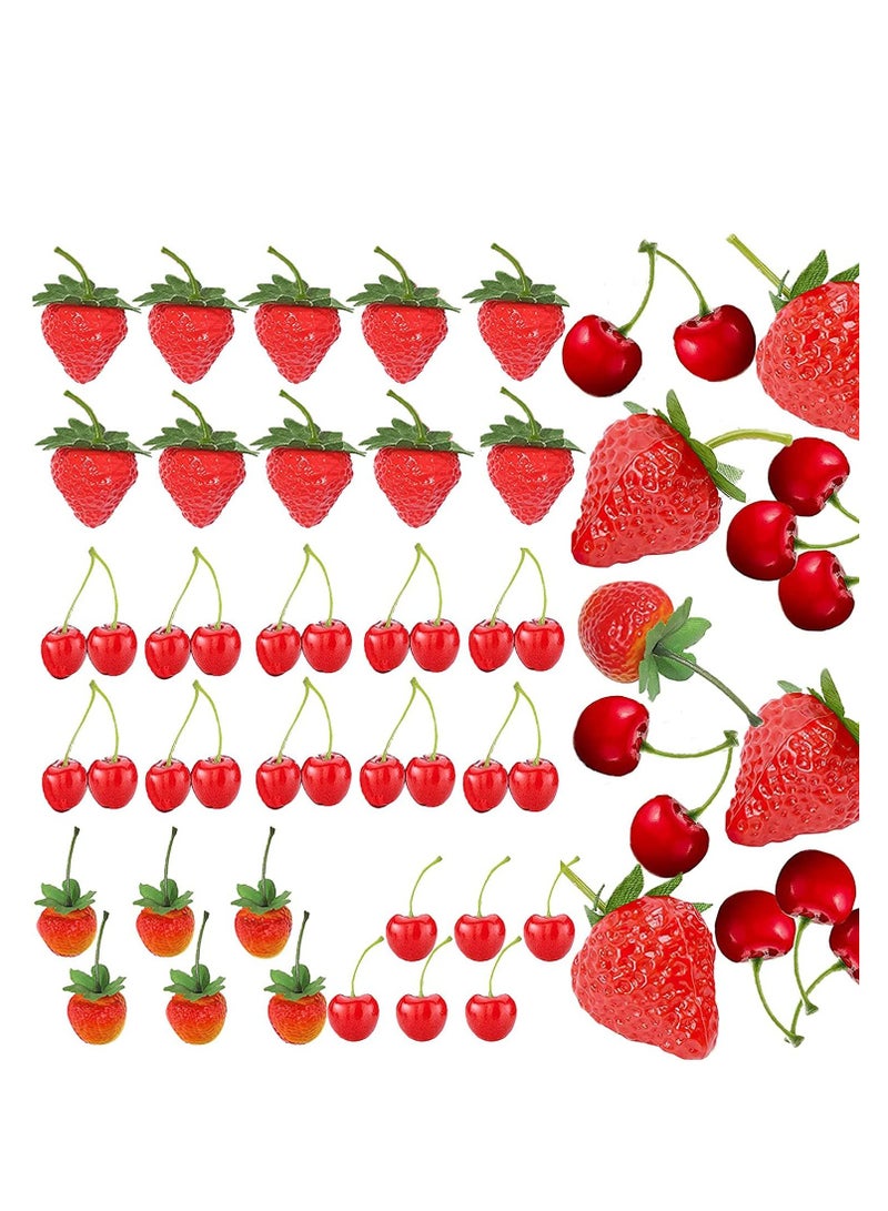 32Pcs Artificial Strawberries Fake Fruit Fake Strawberries Fake CherriesSimulation Fake Strawberry Realistic Plastic Fruit Artificial Fake Cherries Strawberry Decor for WeddingPhotography Prop