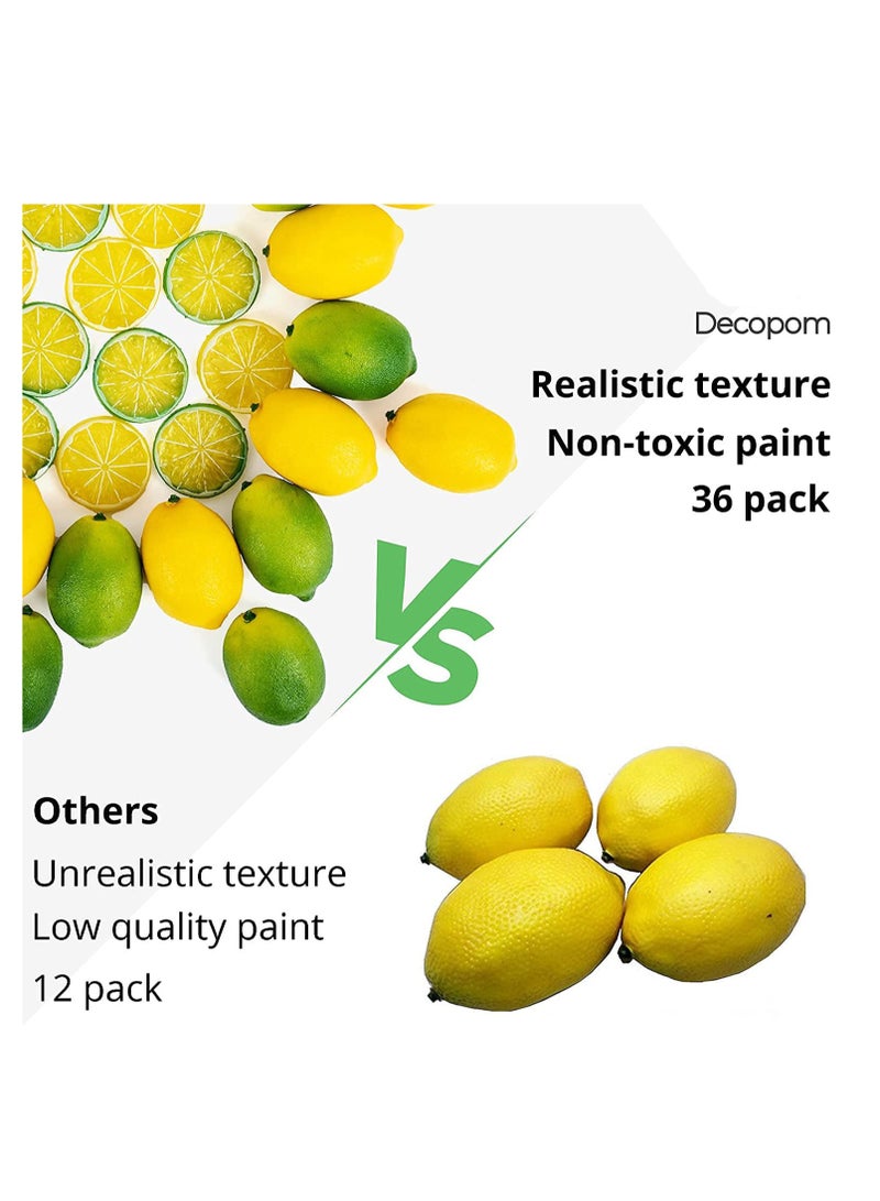 Fake Lemons Limes and Slices Set Decorative Faux Citrus Fruits   Artificial Decorations for Home Kitchen Table Office Weddings Table Centerpiece Party Lemon Tree Decor Theme Pack of 36