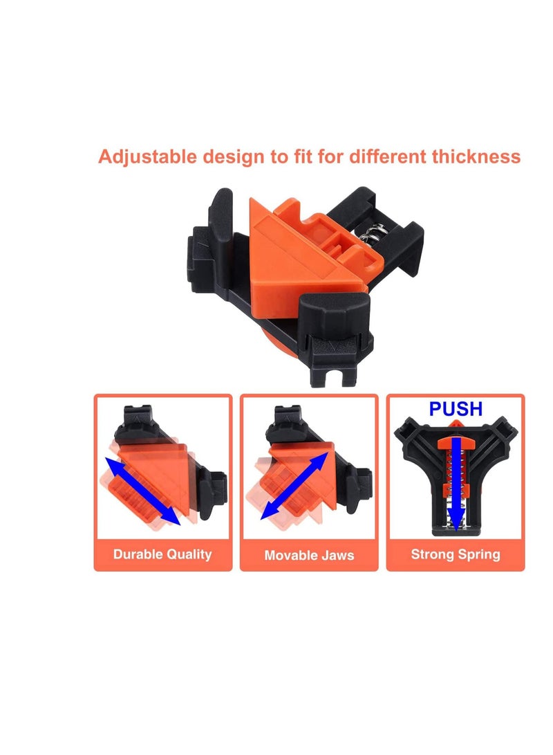 Corner Clamps 90 Degree Angle Clamps 4Pcs Adjustable 90 Degree Clamps for Woodworking Right Angle Clamp Multifunctional Single Handle Spring Loaded Swing Clip Fixer