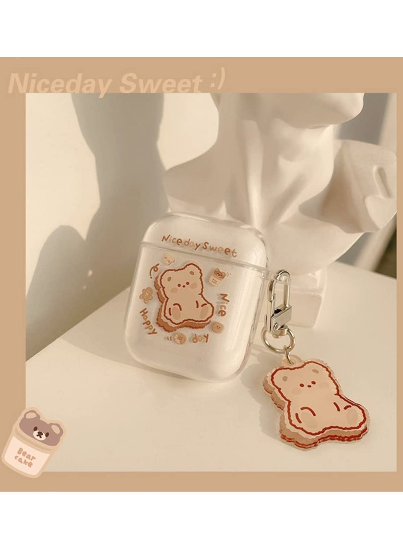 Clear AirPods Case with Bear Keychain C ute Cartoon Bear Design Full Protective Silicone Cover Compatiable with AirPod 21 Case for Kids and Womens Brown