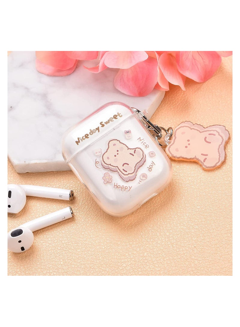 Clear AirPods Case with Bear Keychain C ute Cartoon Bear Design Full Protective Silicone Cover Compatiable with AirPod 21 Case for Kids and Womens Brown