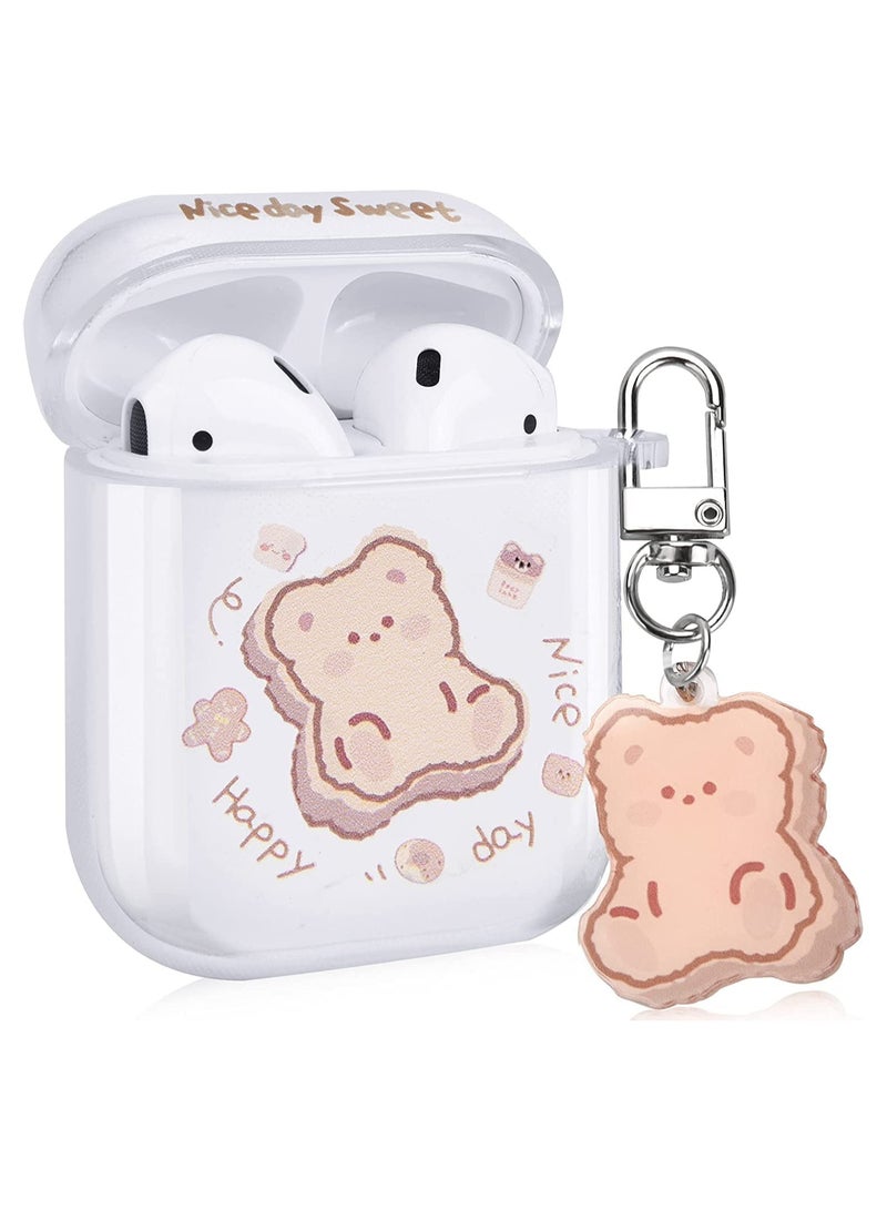 Clear AirPods Case with Bear Keychain C ute Cartoon Bear Design Full Protective Silicone Cover Compatiable with AirPod 21 Case for Kids and Womens Brown