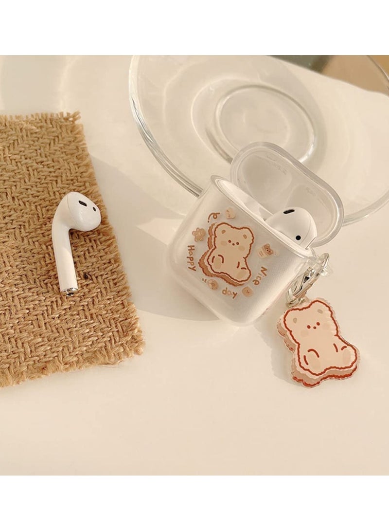 Clear AirPods Case with Bear Keychain C ute Cartoon Bear Design Full Protective Silicone Cover Compatiable with AirPod 21 Case for Kids and Womens Brown