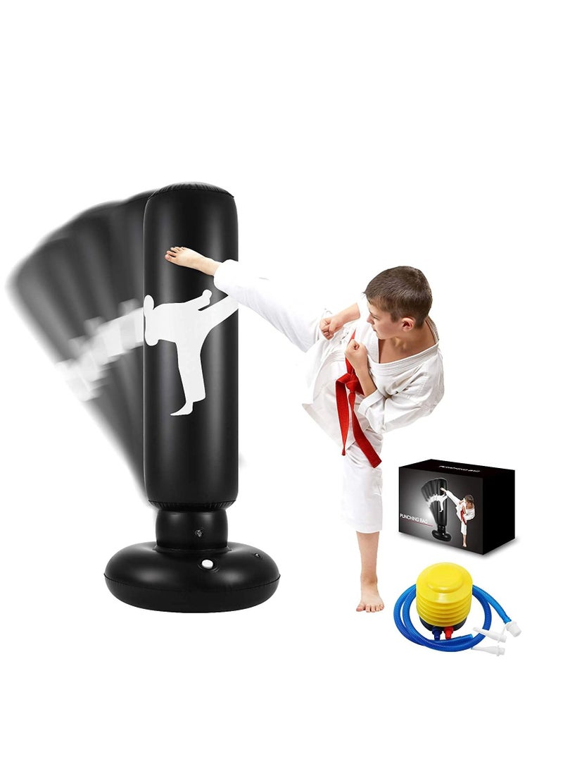 Punching Bag for Kids, 63 Inch Freestanding Boxing Inflatable Punching Bag for Kids , Bounce Back for Practicing Karate, Taekwondo, MMA, Fitness Freestanding Boxing Bag (Air Pump Included)