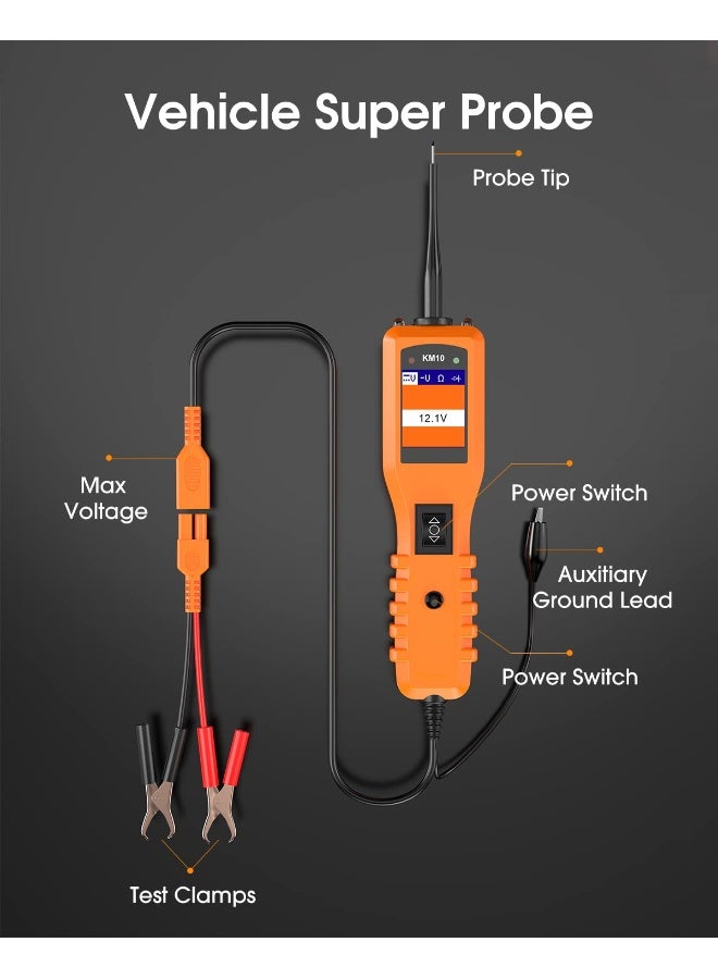 Automotive Circuit Tester KM10 Professional Power Circuit Probe Kit - DC/AC Current Resistance Diodes Vehicle Voltage Signal Diagnostic Activating Components Tools for 12V to 24V Electrical System