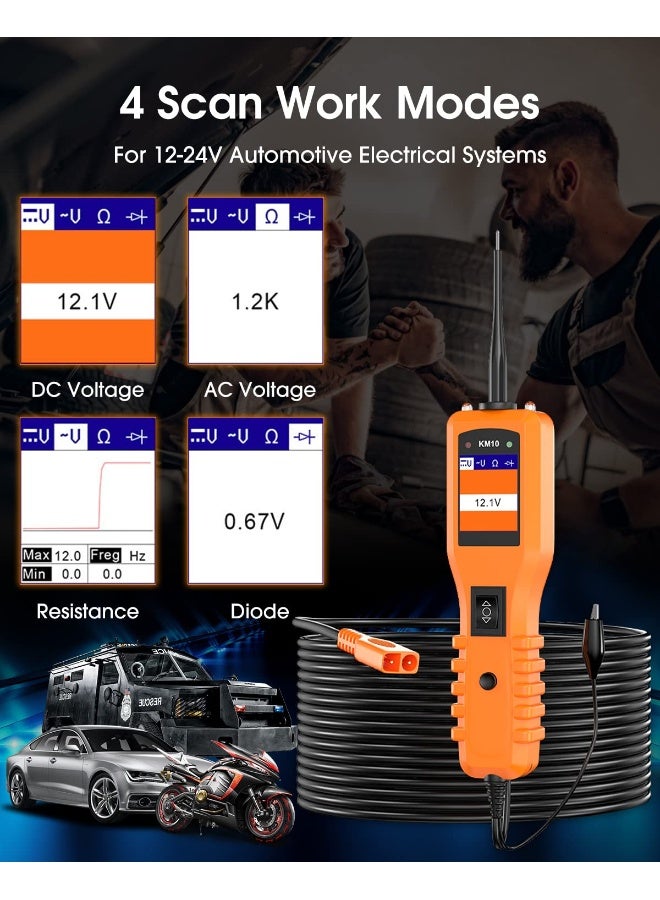 Automotive Circuit Tester KM10 Professional Power Circuit Probe Kit - DC/AC Current Resistance Diodes Vehicle Voltage Signal Diagnostic Activating Components Tools for 12V to 24V Electrical System