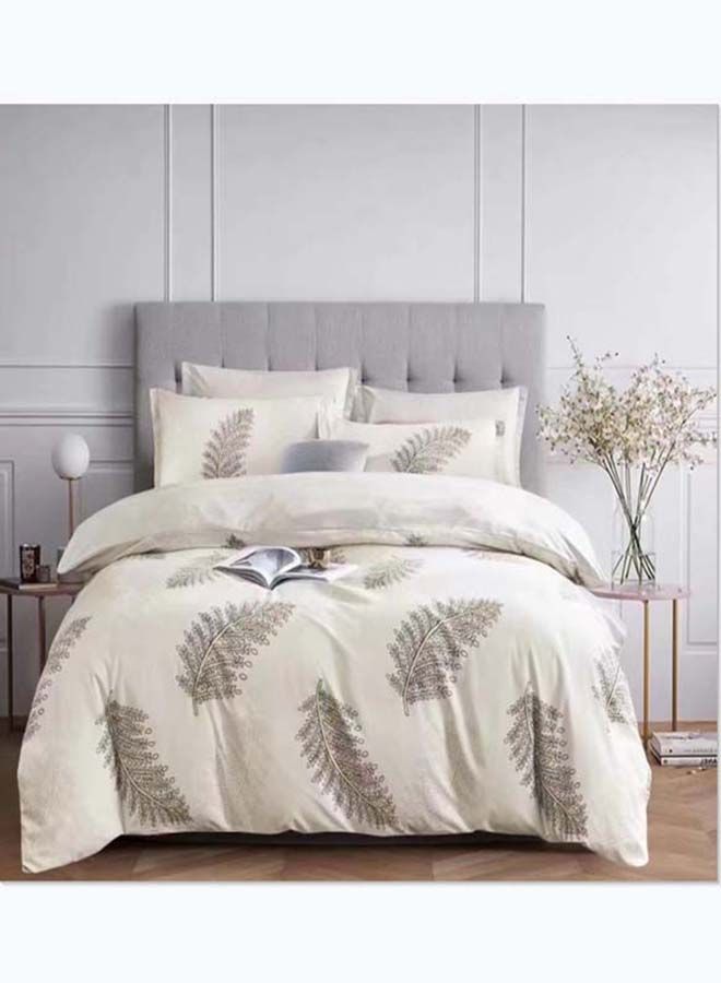 6-Piece Striped Printed King Size Cotton Duvet Cover Set Includes 1xFitted Bedsheet 200x200+30cm, 1xDuvet Cover 220x240 cm, 2xPillowcase 55x80cm, 2xCushion Case 45x70cm